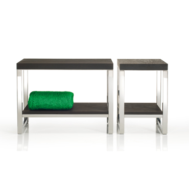 WOOD WO SME/WO HME wooden bench/chair with shelf- polished stainless steel/dark thermo-ash