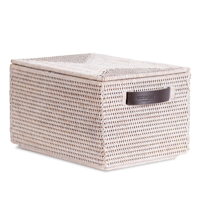 BASKET BOX multifunktsionaalne kaanega rotangist karp, 395x250xh-210mm- hele rotang, tume rotang/tumepruunid sangad