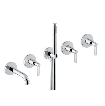 BLINK CHIC 71073E+27756 5-osaline vannisegisti seinast- kroom, matt must, pronks, PVD- vasene pronks, must metall, harjatud hele kuld, läikiv kuld