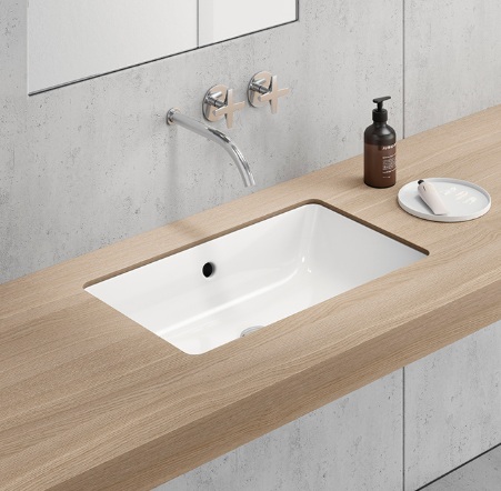 895311 KUBE-X recessed undermount washbasin 600x370mm, Extraglaze glaze - glossy white