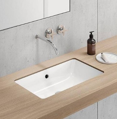 895411 KUBE-X recessed undermount washbasin 800x370mm, Extraglaze glaze - glossy white