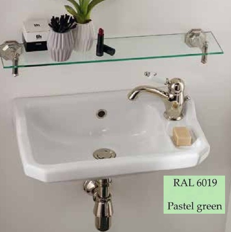 ROMANA väike valamu seinale, 505x305mm, segistiava paremal küljel, pastell-roheline (RAL 6019)- SOODUSHIND 285 €